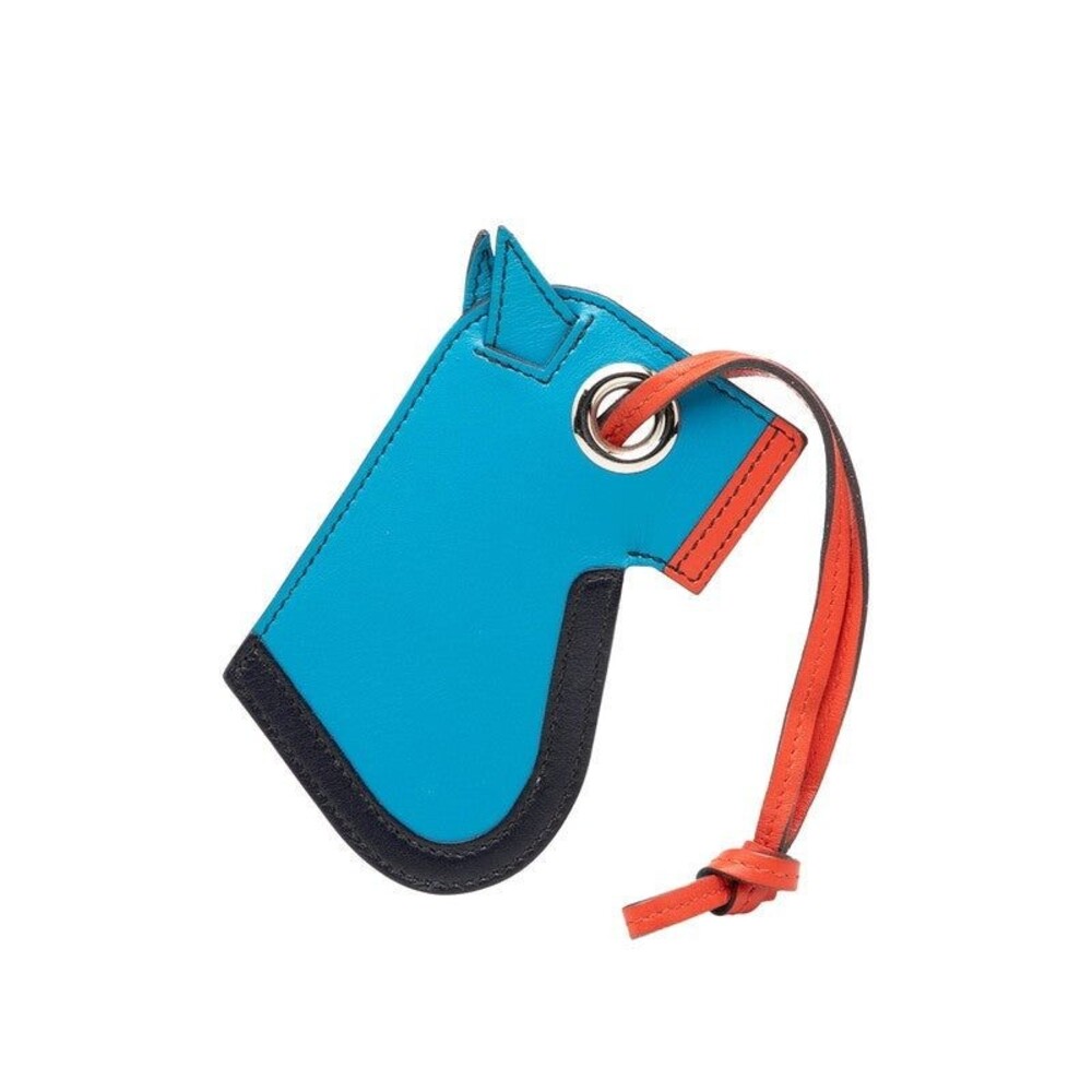 Hermes Camail Bag Charm Key Holder Tadelakt Blue Zanzibar Orange Poppy